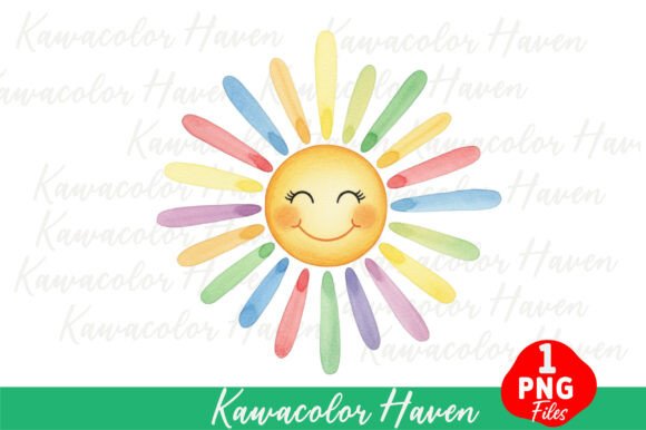 Download Cute Watercolor Sun with Colorful Rays - Colorful Collection