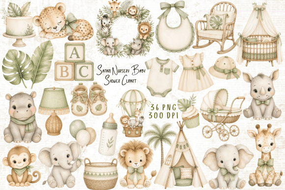 Download Safari Nursery Baby Shower Clipart PNG - Shower Collection